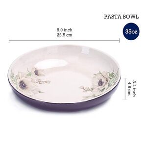 Elegant Floral Ceramic Pasta Bowl - Purple set of 4
